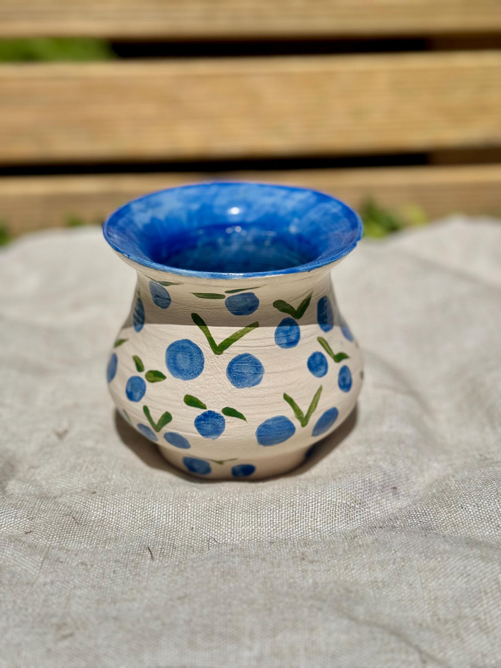Hand-Painted Ceramic Berry Vase, handmade in Portugal