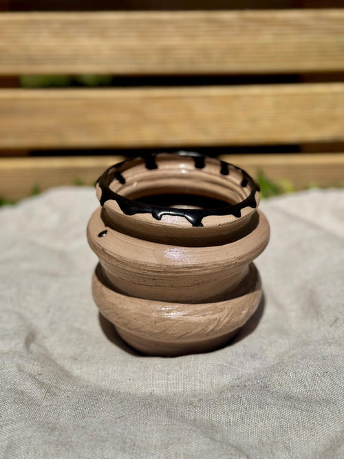 Carved Band Vase, Black Rim, handmade in Portugal