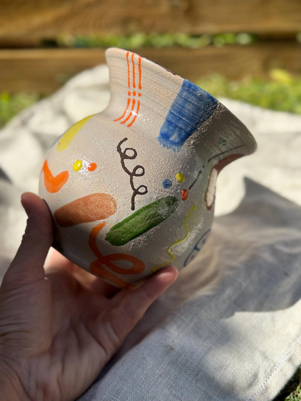 Hand-Painted Abstract Ceramic Pitcher — view 2