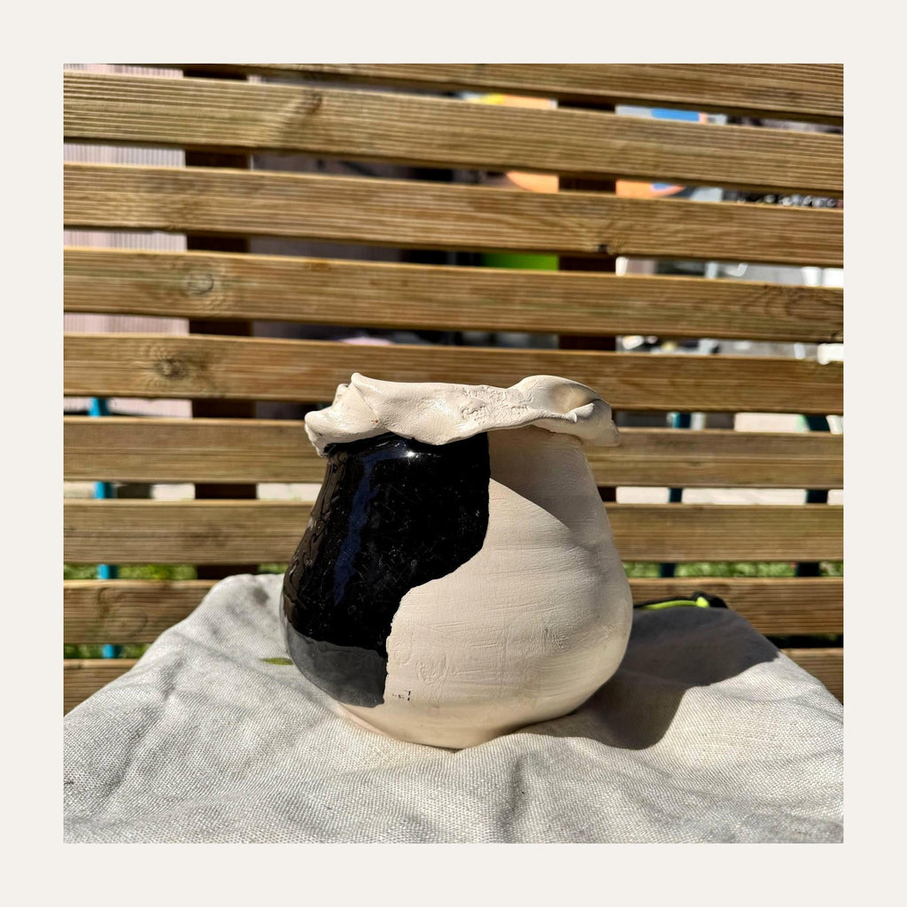 Ruffled Rim Vase, Black & White — view 2