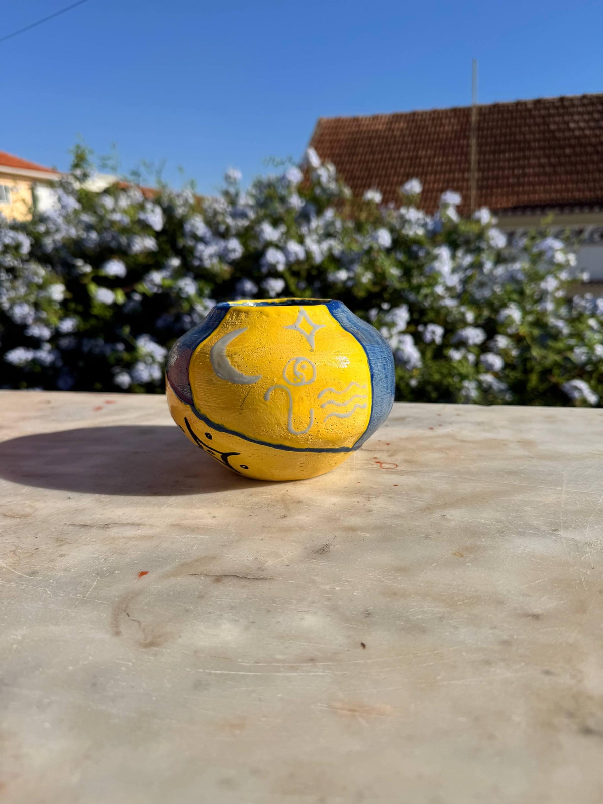 Hand-Painted Vase, Yellow & Cobalt — view 2