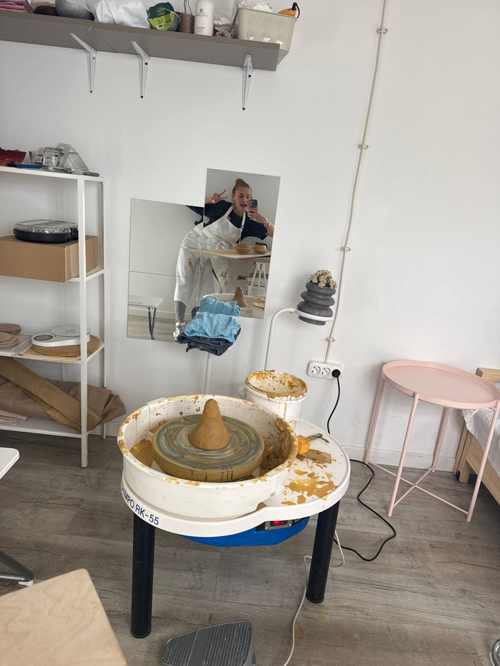 The pottery wheel in Maria's studio